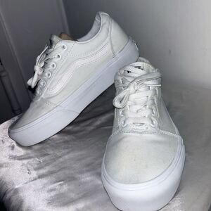 Vans Old Skool Classic All White Canvas Skate Sneakers Low Top Casual Shoes